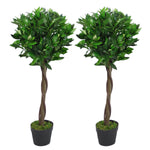 Pair Of 90cm (3ft) Twisted Stem Artificial Topiary Bay Laurel Ball Trees