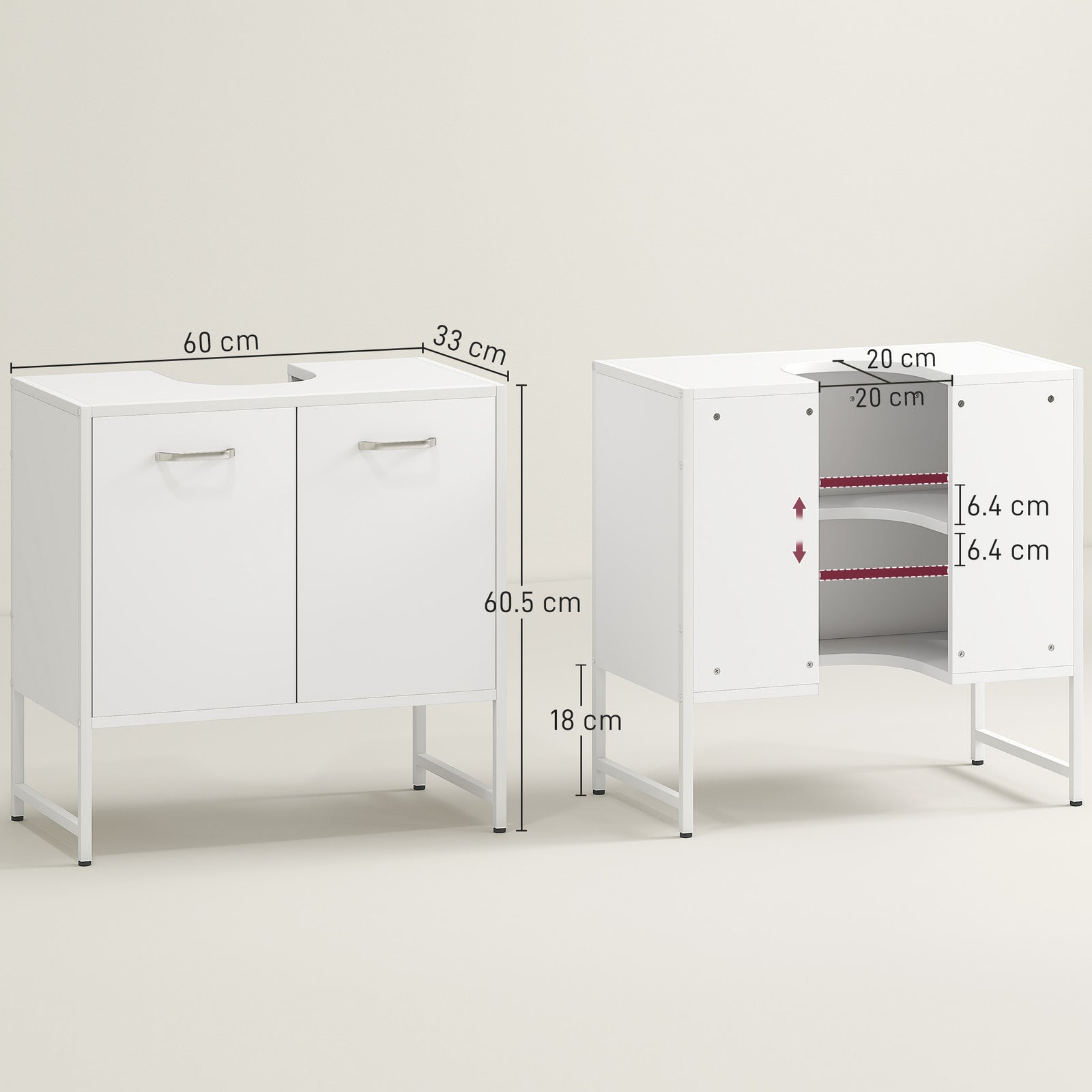 Bathroom Under Sink Cabinet For Basin Without Or With Pedestal | White