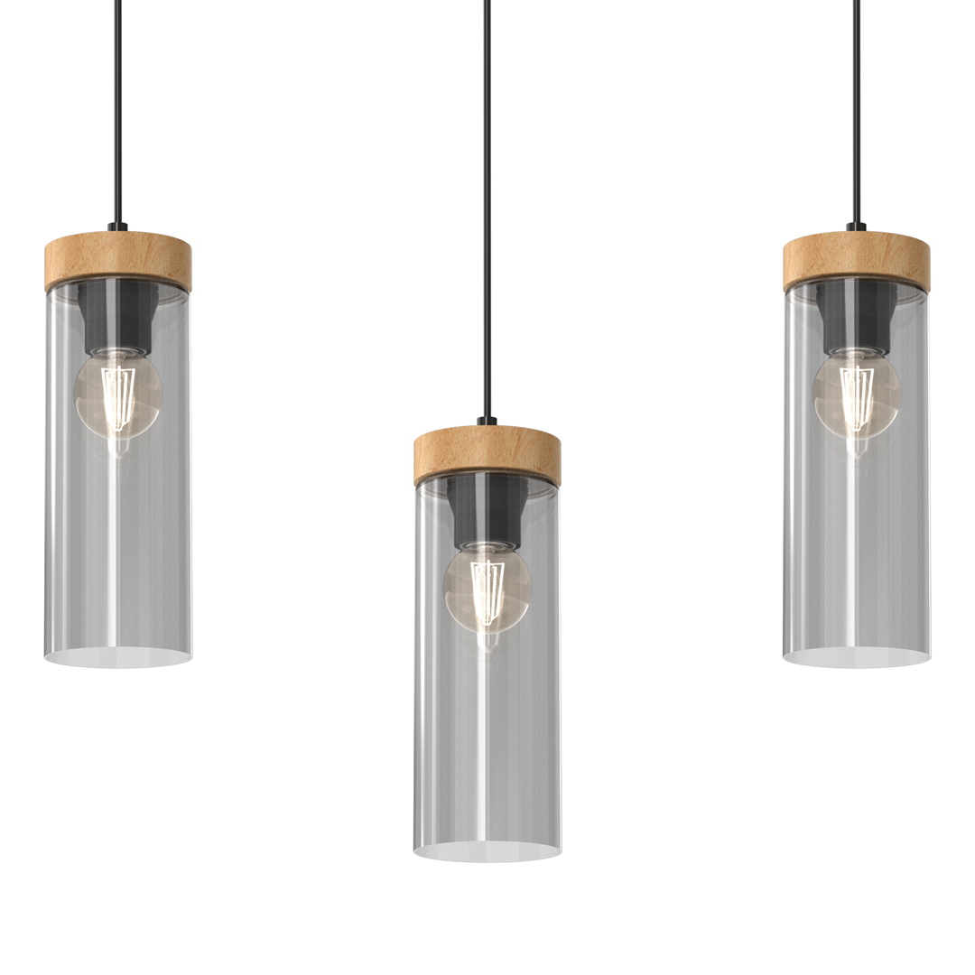 Elica Hand Made Designer Pendant Lamp With Elegant Smoked Glass Cylindrical Shades