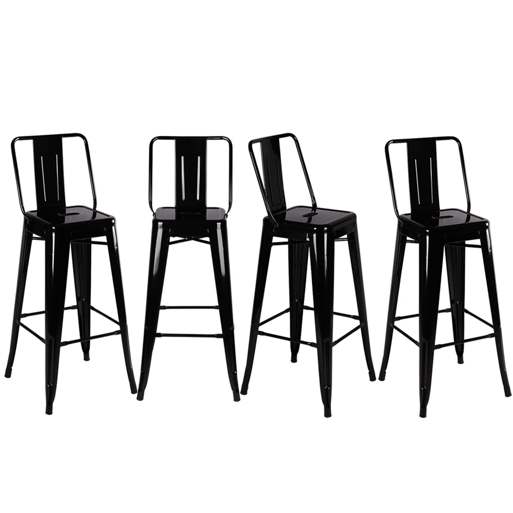Set Of 4 Metal Frame Industrial Style High Chair Bar Stool