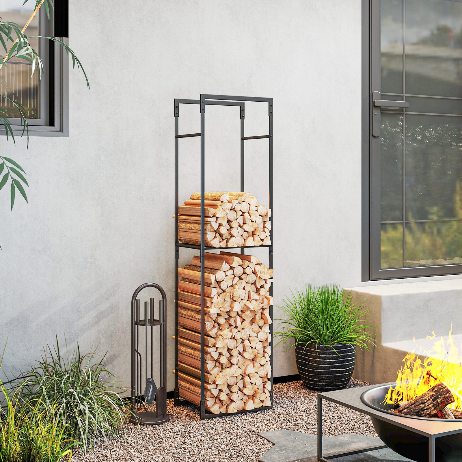 Outsunny Metal Firewood Log Holder, Firewood Rack