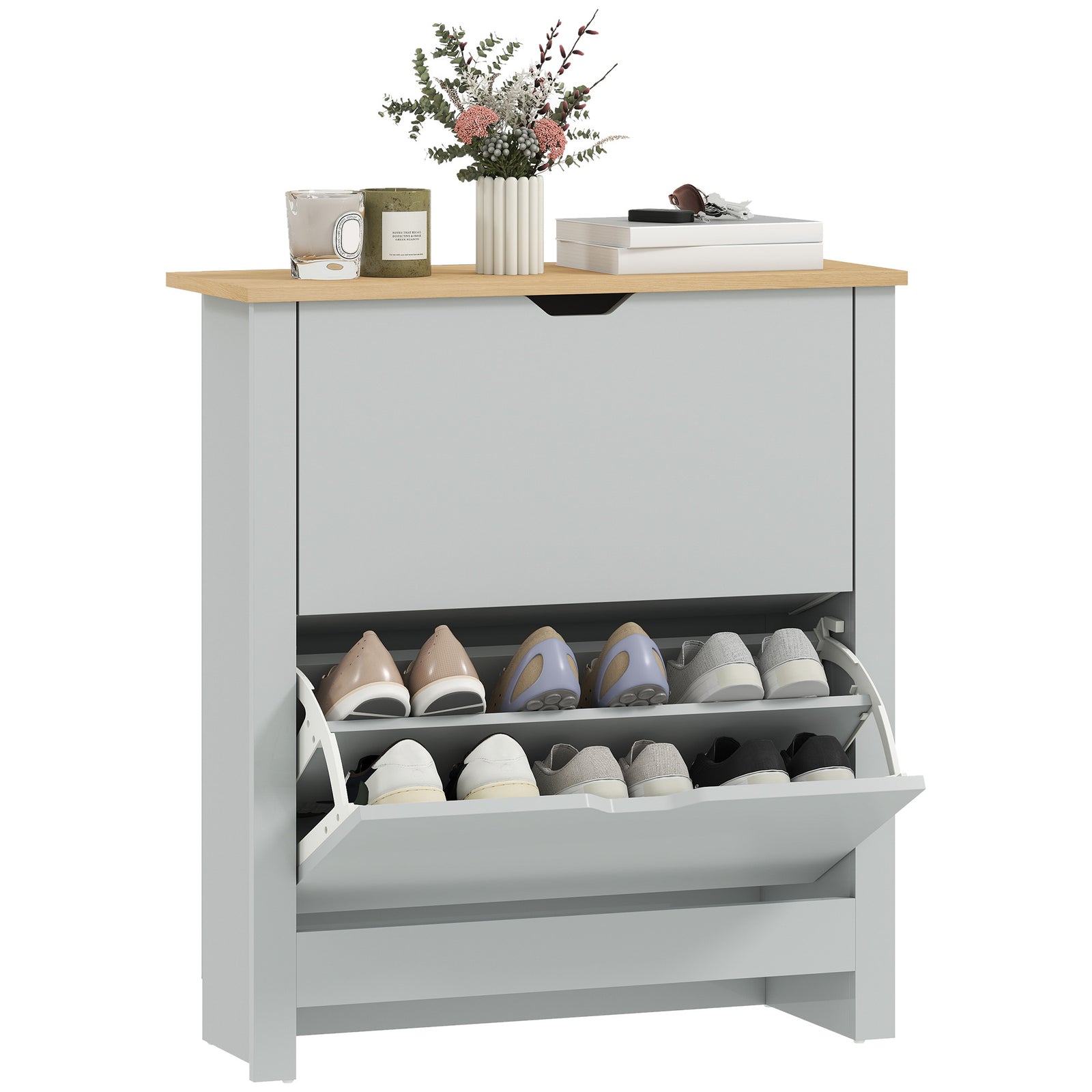12-shoe Storage Cabinet 4 Shelves 2 Drawers Tabletop | Light Grey