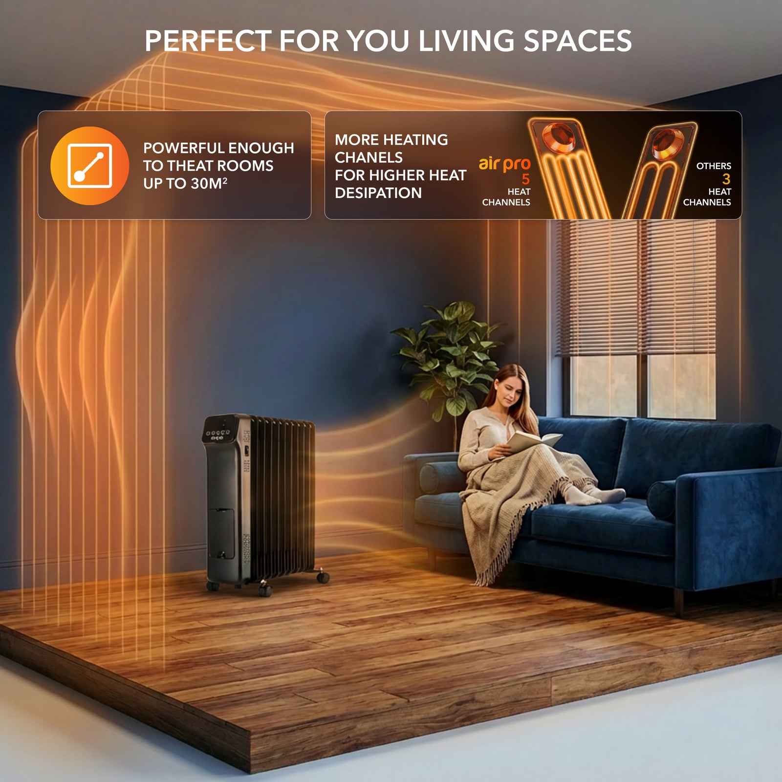 Oil-filled Electric Radiator 2500w With Thermostat, 9 Hour Timer | Black