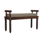 Artisan Furniture Solid Wood Spindle Amber Linen Bench, Upholstered