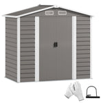 7 X 4ft Metal Garden Shed W/ Double Doors Gloves | Light Grey