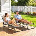Folding Sun Loungers With 5-level Back, Cup Holder | Beige