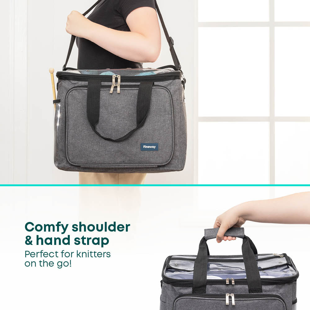 Knitting Bag Crochet Storage Bag Yarn Organiser Pvc Lid | Large | Grey