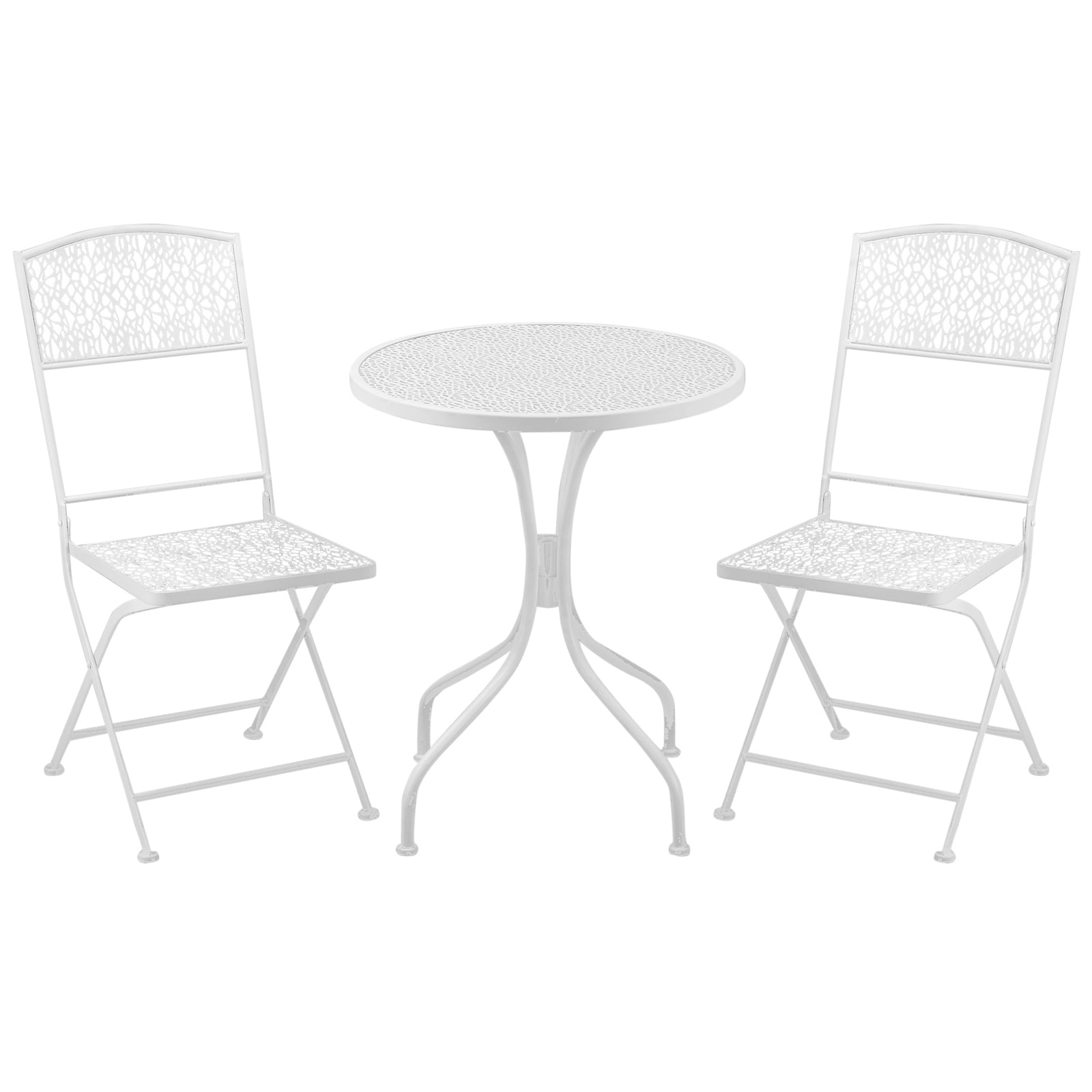 Garden Bistro Set For 2 With Folding Chairs And Round Table