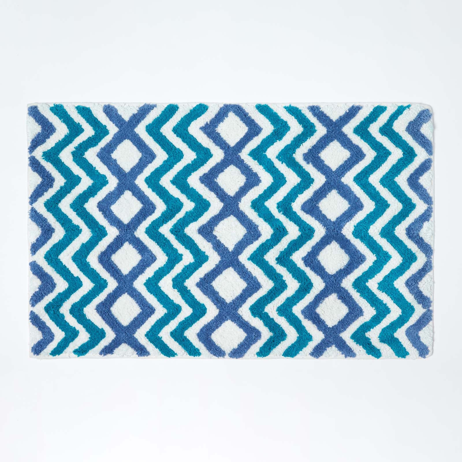 Chevron Cotton Bath Mat | 50 x 80cm | Blue & White