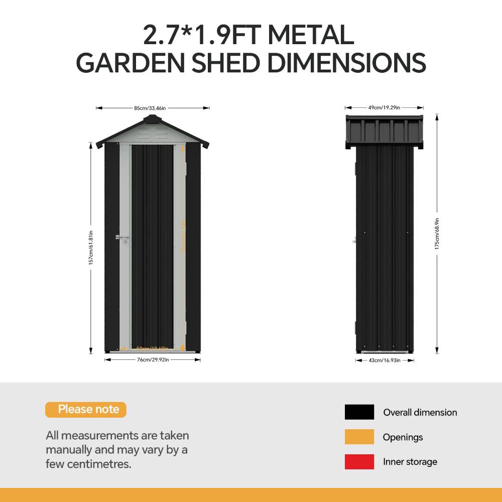 Metal Garden Storage Cabinet 2.7×1.9 Ft Apex Roof Shed With Adjustable 2 Shelves &  Lockable Doors