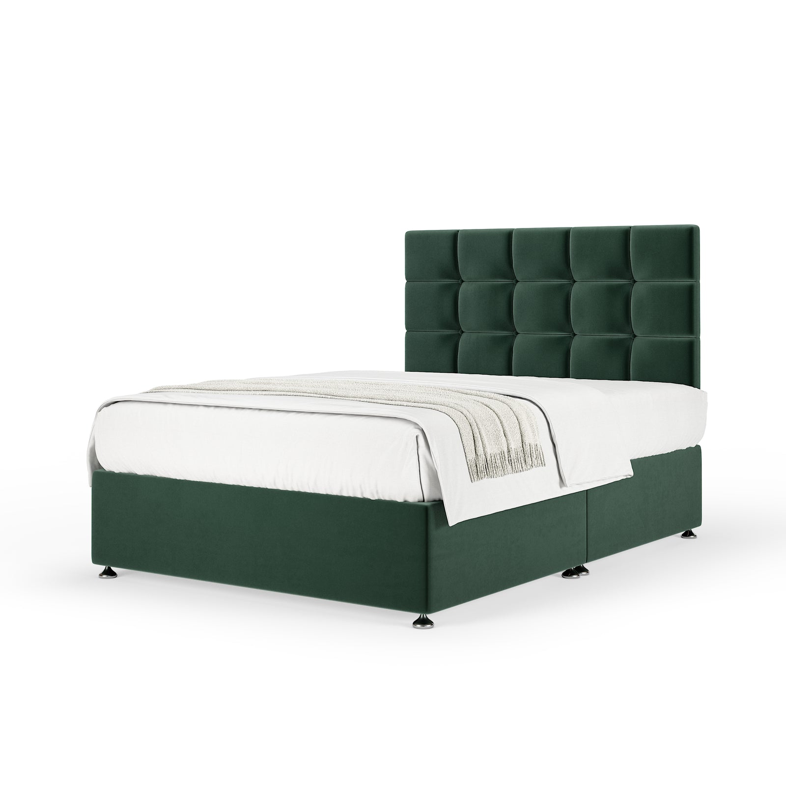 Plush Velvet Divan Base And Square Headboard | Small Double | Green