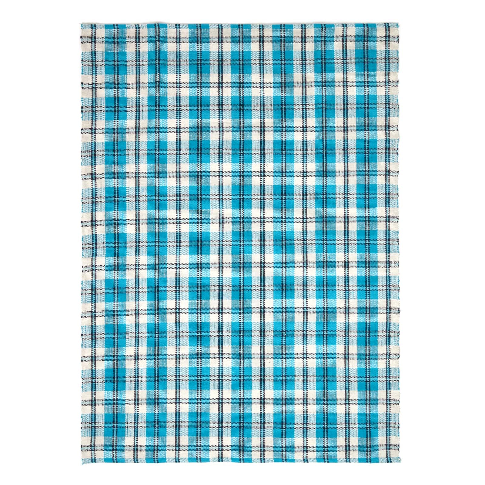 Wilson Handwoven Blue, Yellow And Brown Tartan 100% Cotton Rug | 120cm x 80cm | Blue