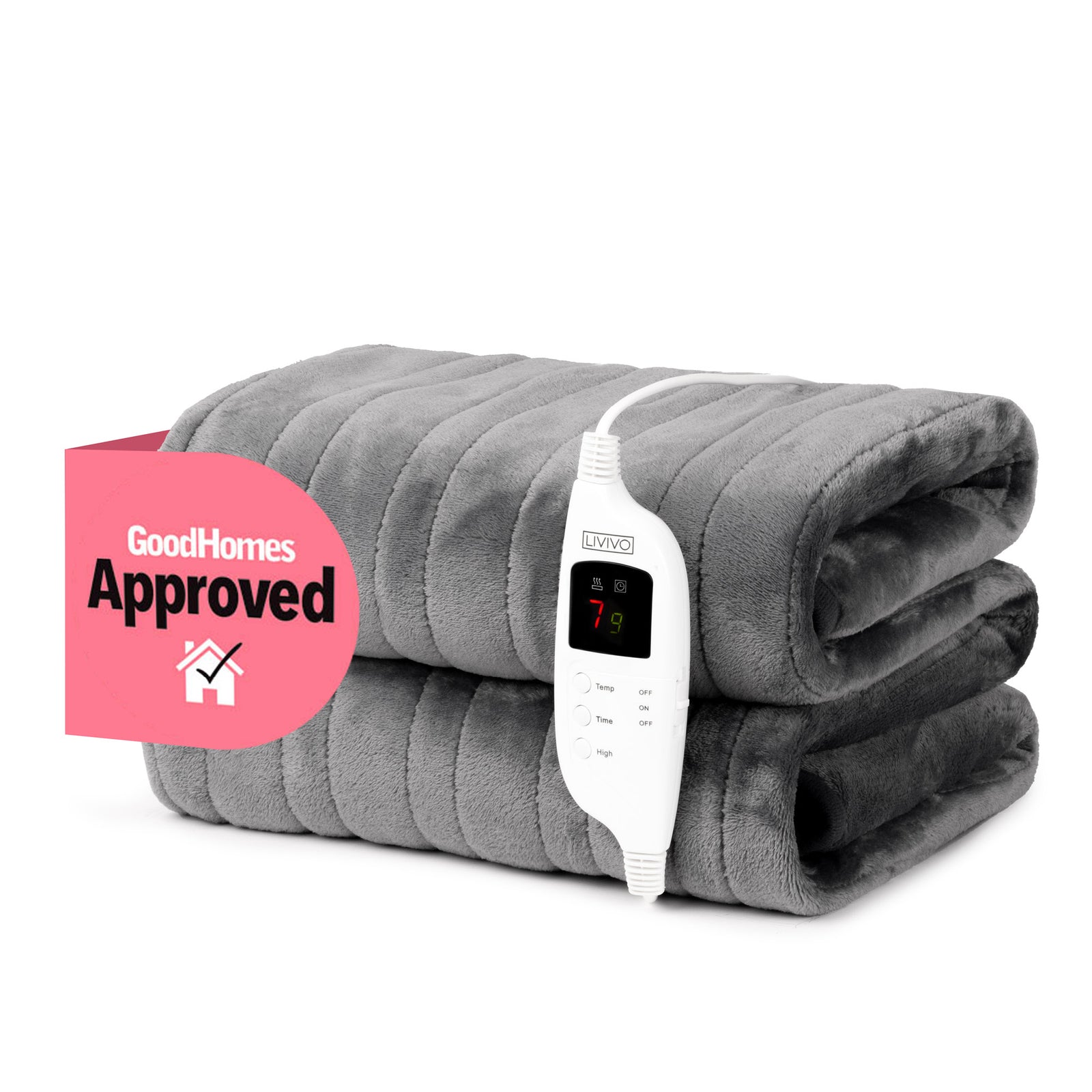 Electric Heated Blanket Grey Micro Fleece With Timer And Safety