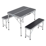 3 Pcs Picnic Table Set Aluminium Portable Folding Camping Table And Benches Set | Set of 3 | Black