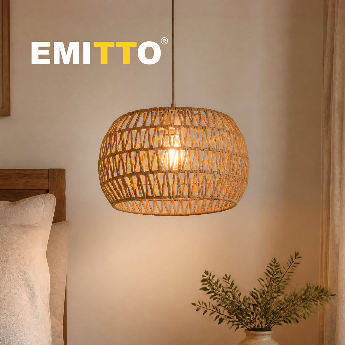 Emitto Lamp Shade Boho Paper Rope Light Shade Metal Frame For Bedroom Yellow