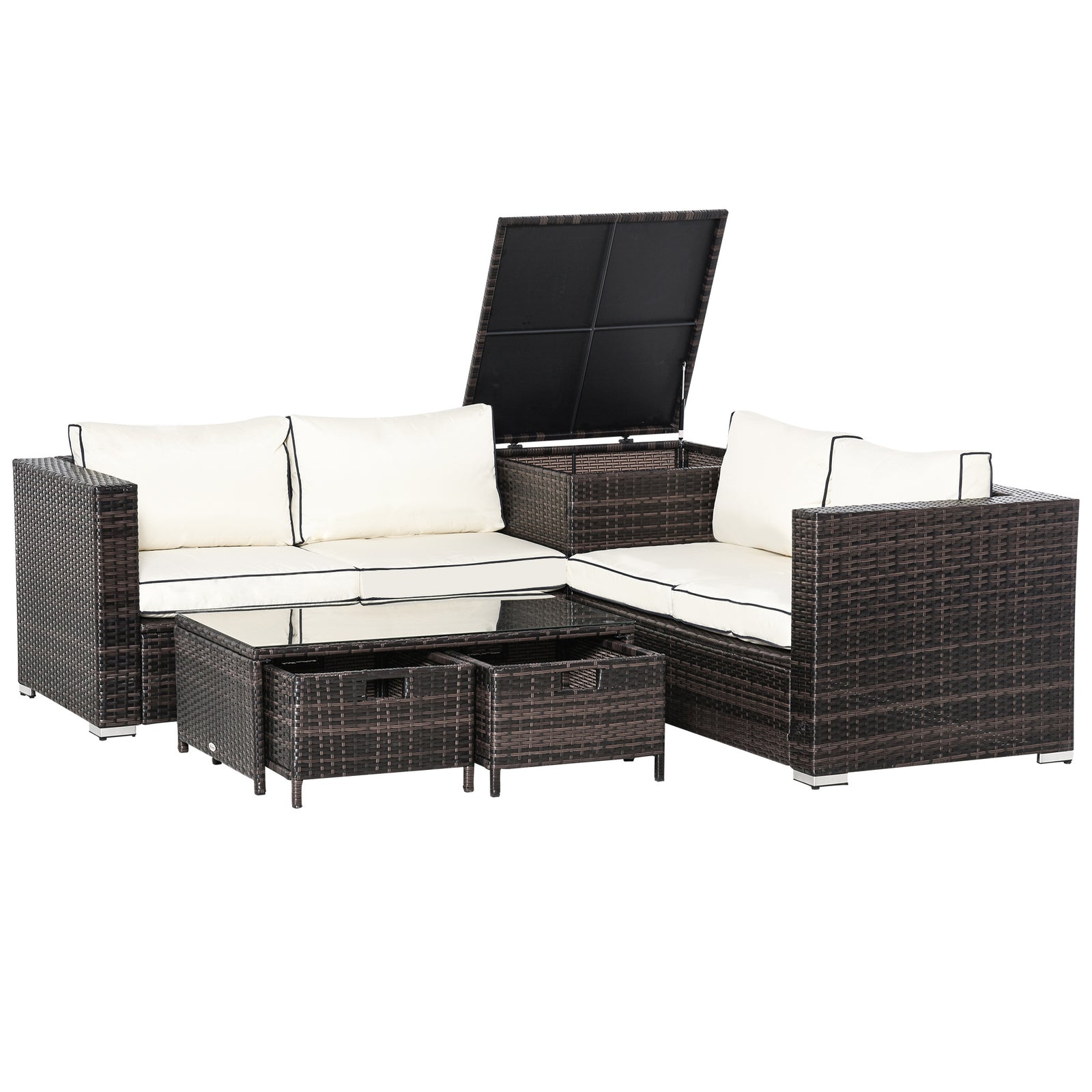 Outsunny 4pcs Rattan Garden Furniture, Patio Sofa Storage & Table Set