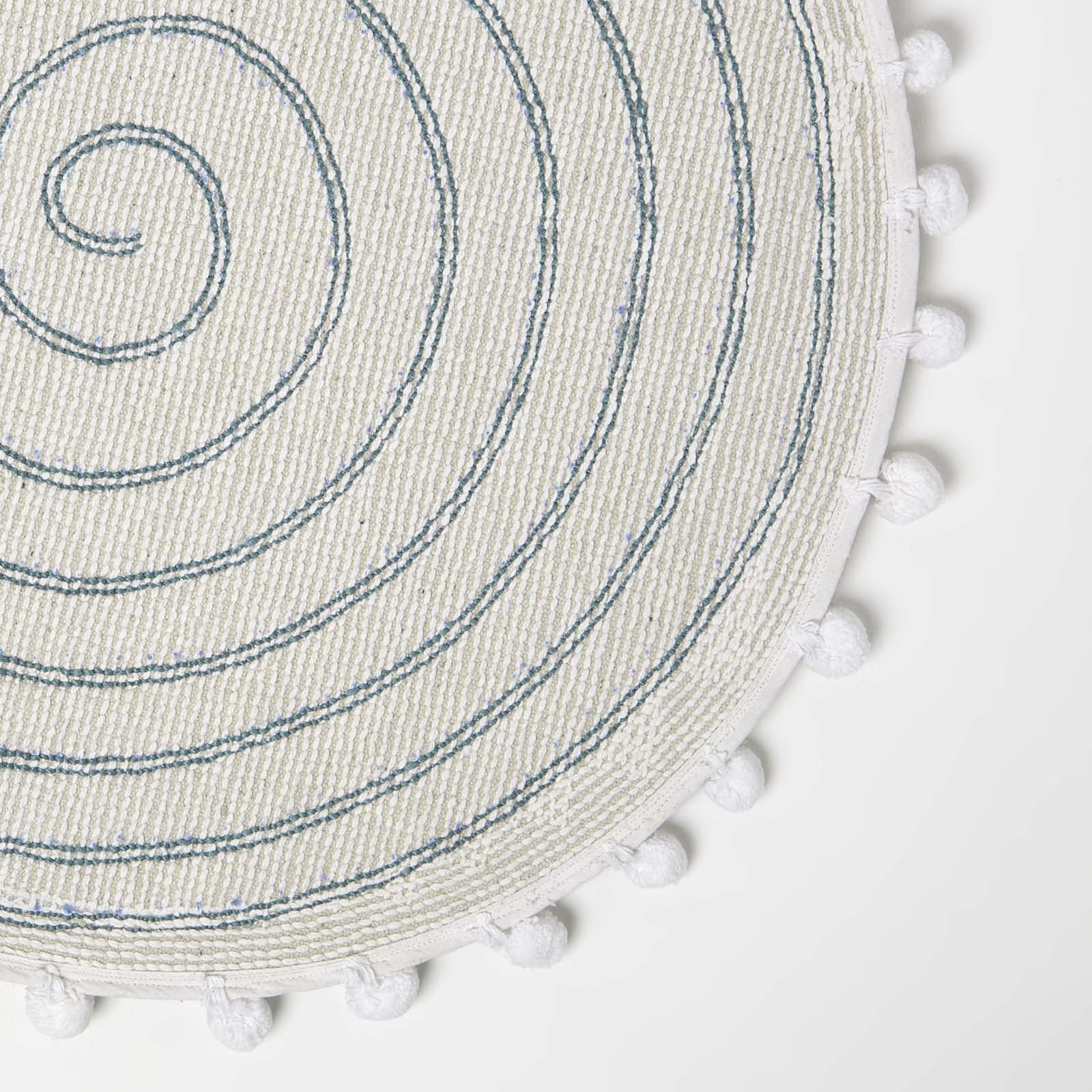 Spiral Cotton Round Bath Mat With Pom Pom Edges | 60cm | Teal