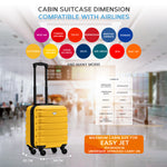 45x36x20cm Lightweight Underseat Cabin Carry On Suitcase - 100+ Airline Approved - Hard Shell Luggage - 4 Wheels | 45 x 36 x 20cm | Yellow & Black