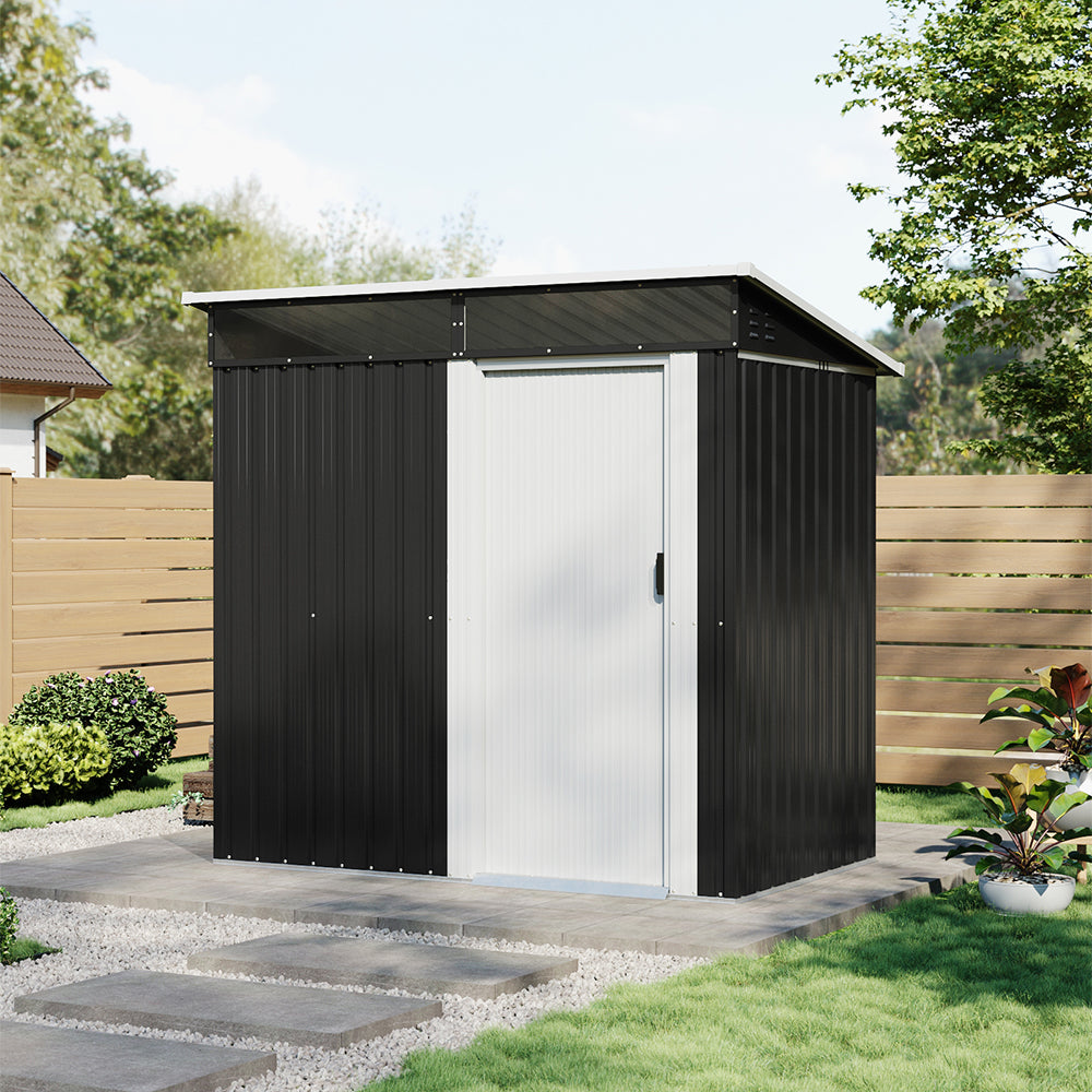 4x6ft Metal Garden Tool Shed With Sliding Door & Pent Roof – Durable Outdoor Storage With Foundation