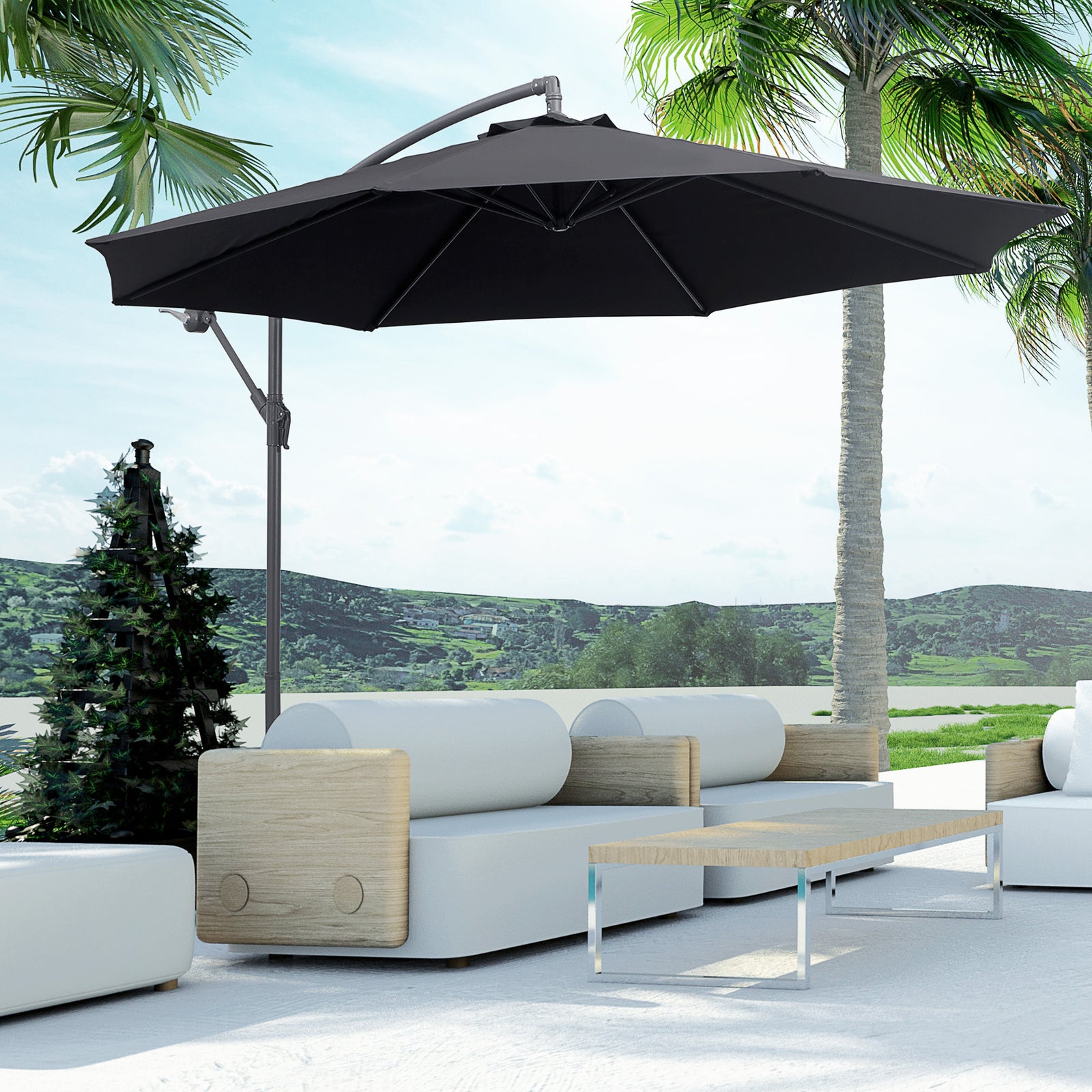 3m Cantilever Parasol Banana Umbrella, Black