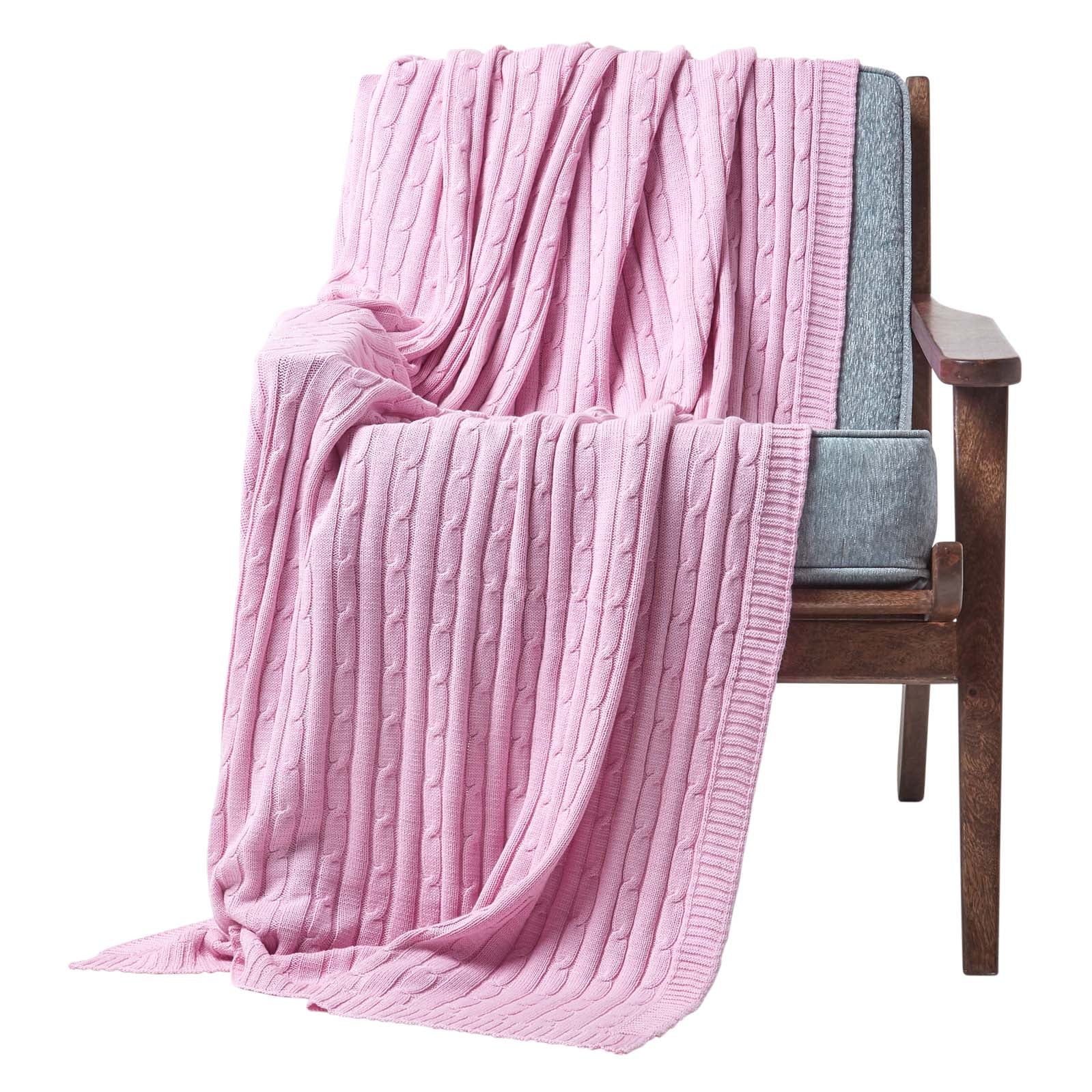 Combed Cotton Cable Knit Throw | 130cm x 170cm | Pink