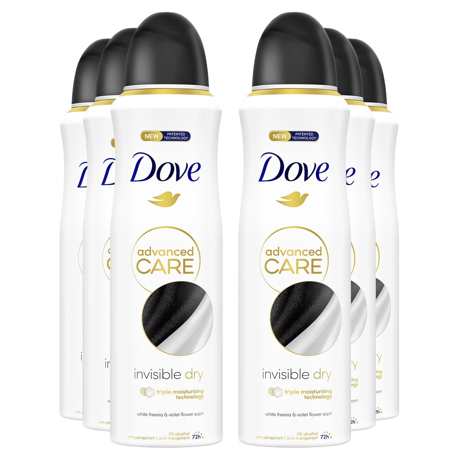 Advanced Care Antiperspirant Deodorant Spray 72h Invisible Dry, 6x 200ml | White