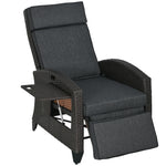 Outdoor Recliner Chair W/ Cushion, Pe Rattan Reclining | Dark Gray