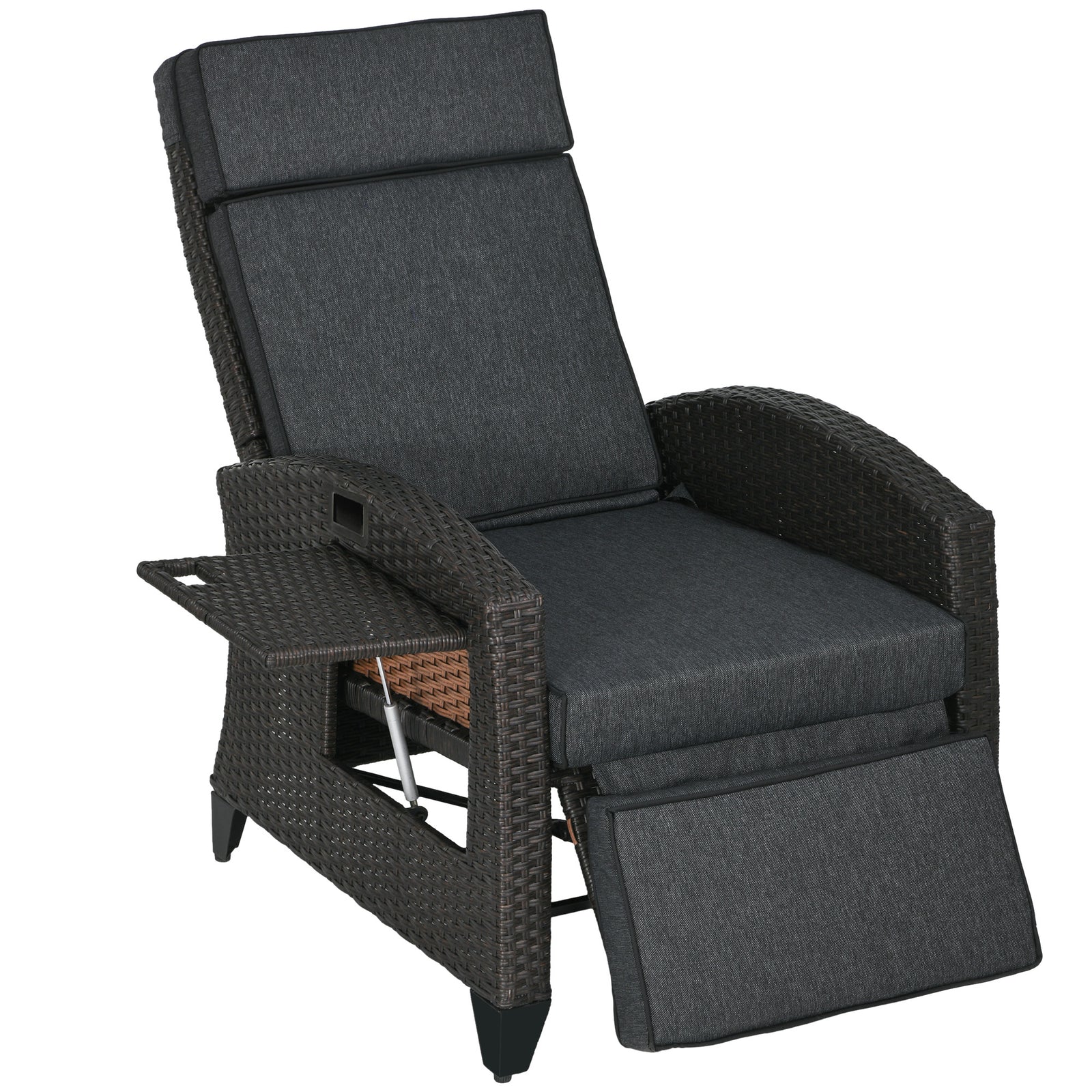 Outdoor Recliner Chair W/ Cushion, Pe Rattan Reclining | Dark Gray