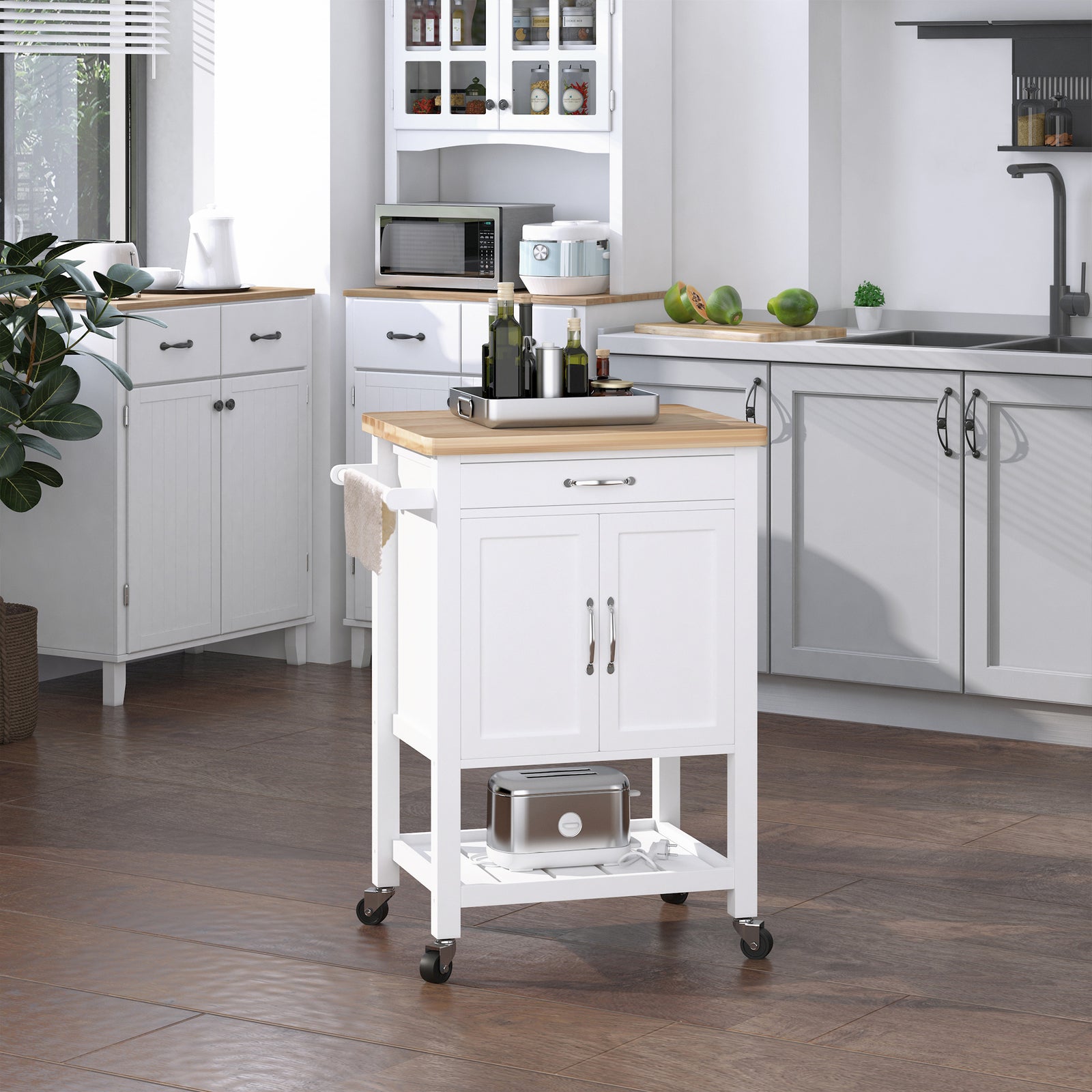 Trolley With Wheels, Shelves, Cupboard