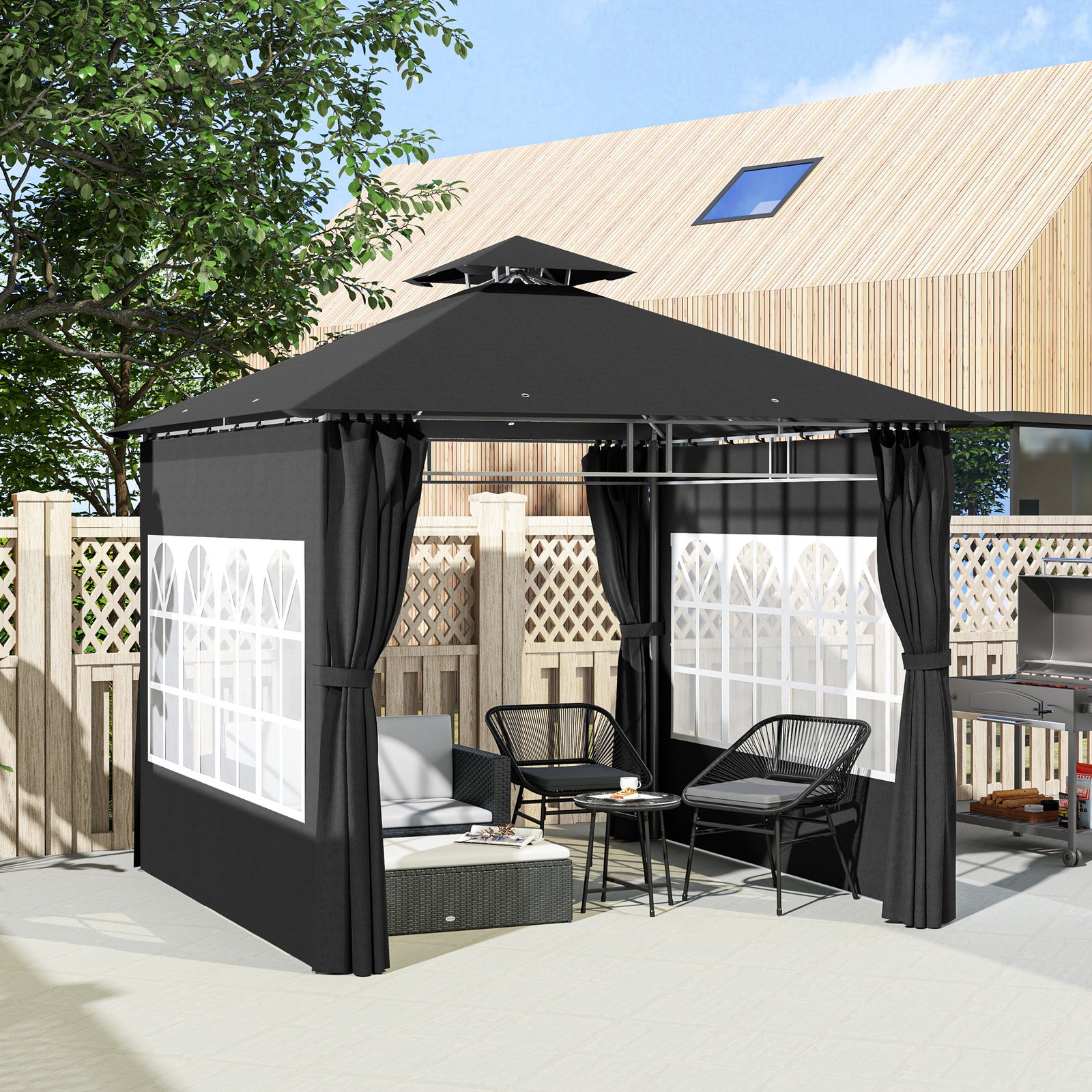 3 X 3 M Garden Gazebo, Outdoor Canopy Shelter | Black