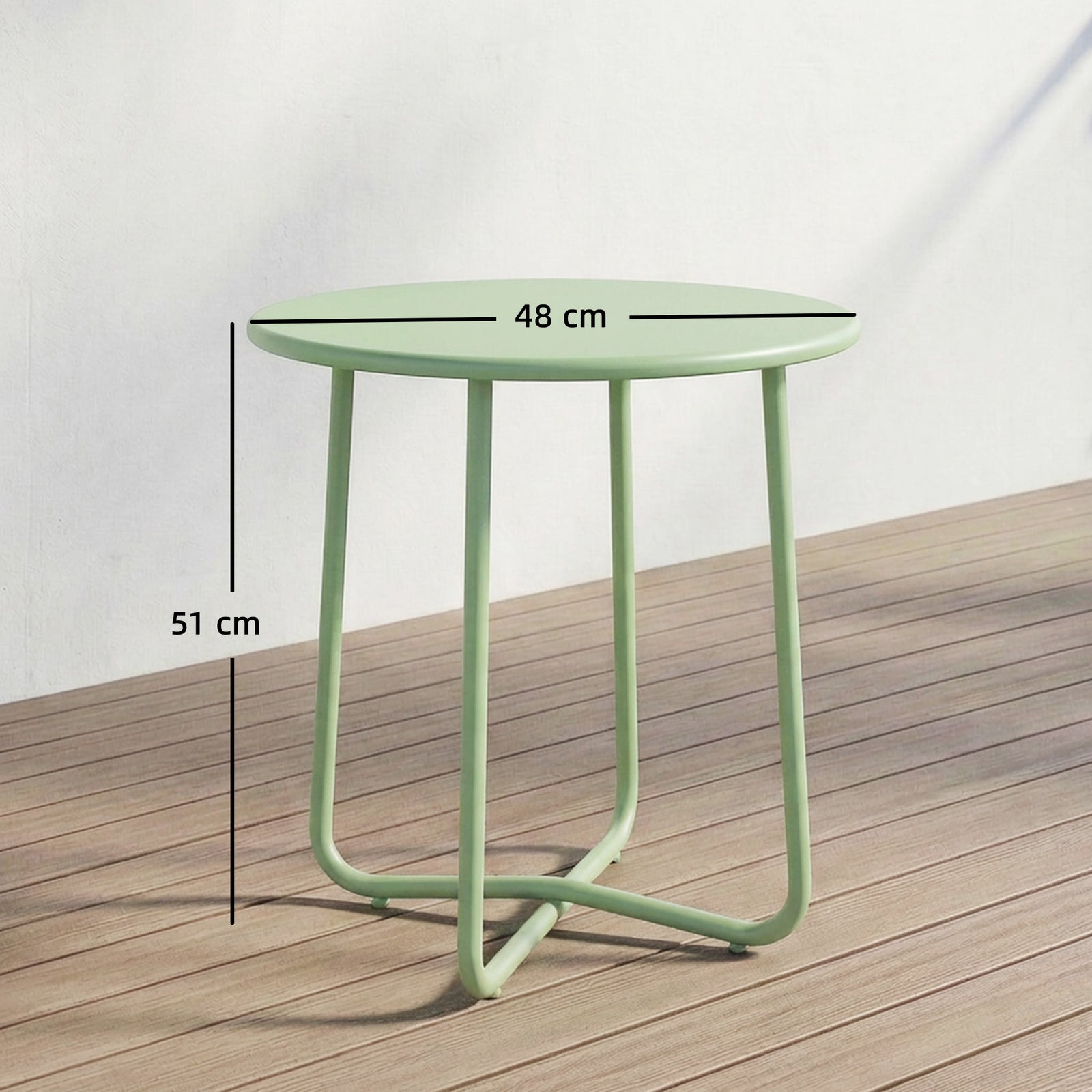 Metal Garden Side Table, 48 Cm Round Outdoor Table | Green