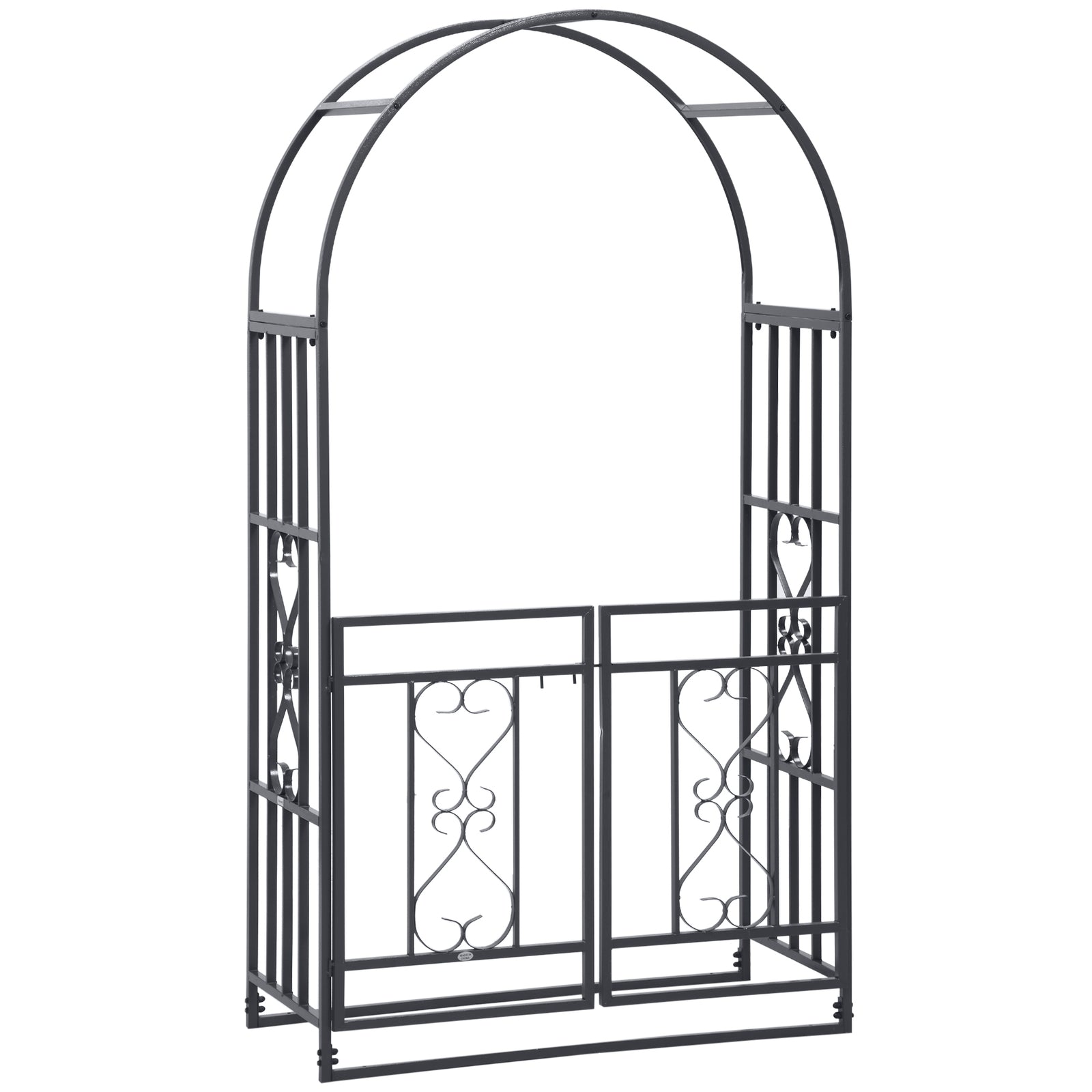Dark Grey Metal Garden Arch With Double Gates