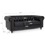 Chesterfield Scroll Arm Faux Leather Sofa 3 Seater | Black