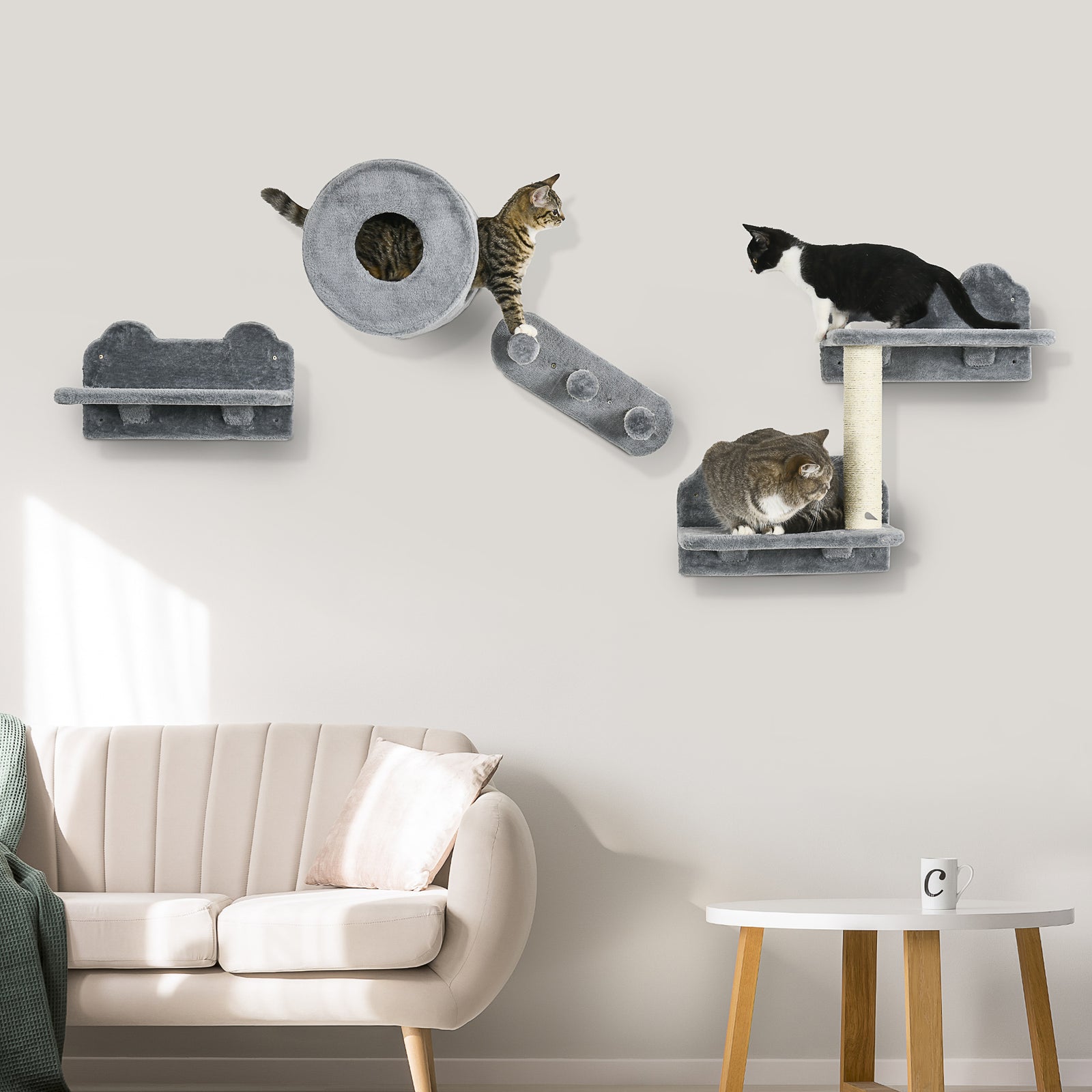 Cat Wall Furniture With Platforms, Steps, Perch, Cat House - Grey