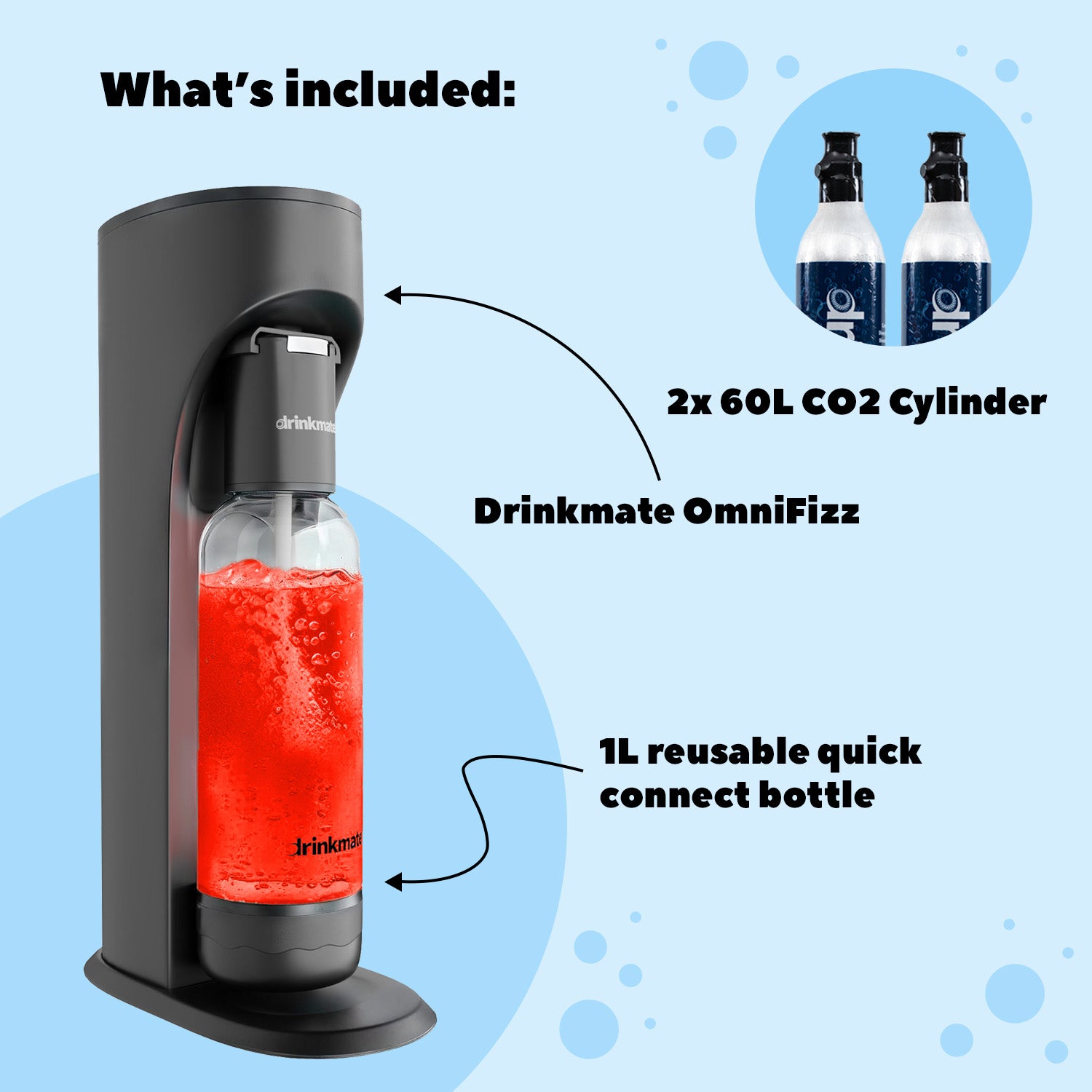 Omnifizz Soda Maker, Sparkling Water Maker With 60l Co2 Canister | Set-of-2 | Blue