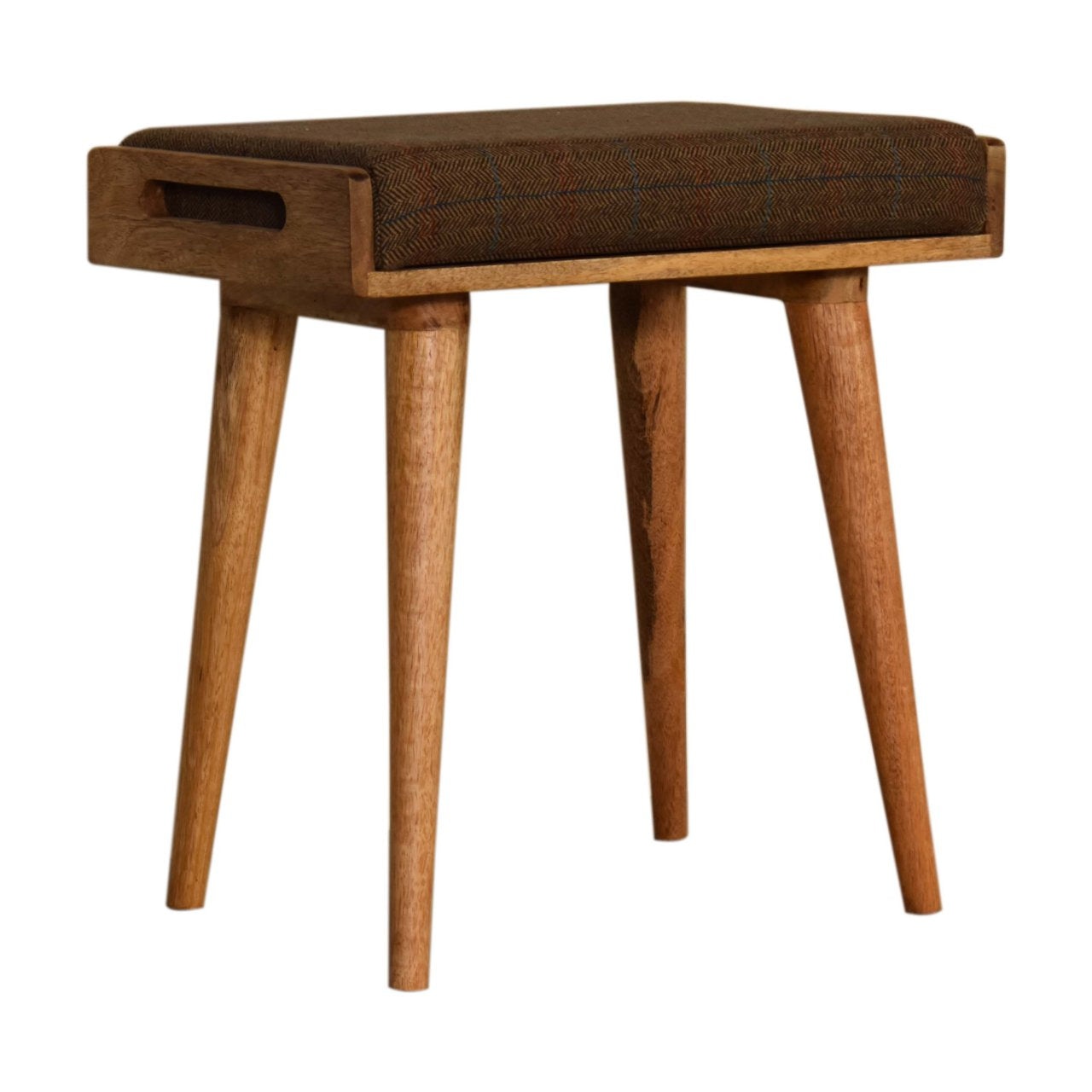Solid Mango Wood Multi Tweed Tray Style Footstool