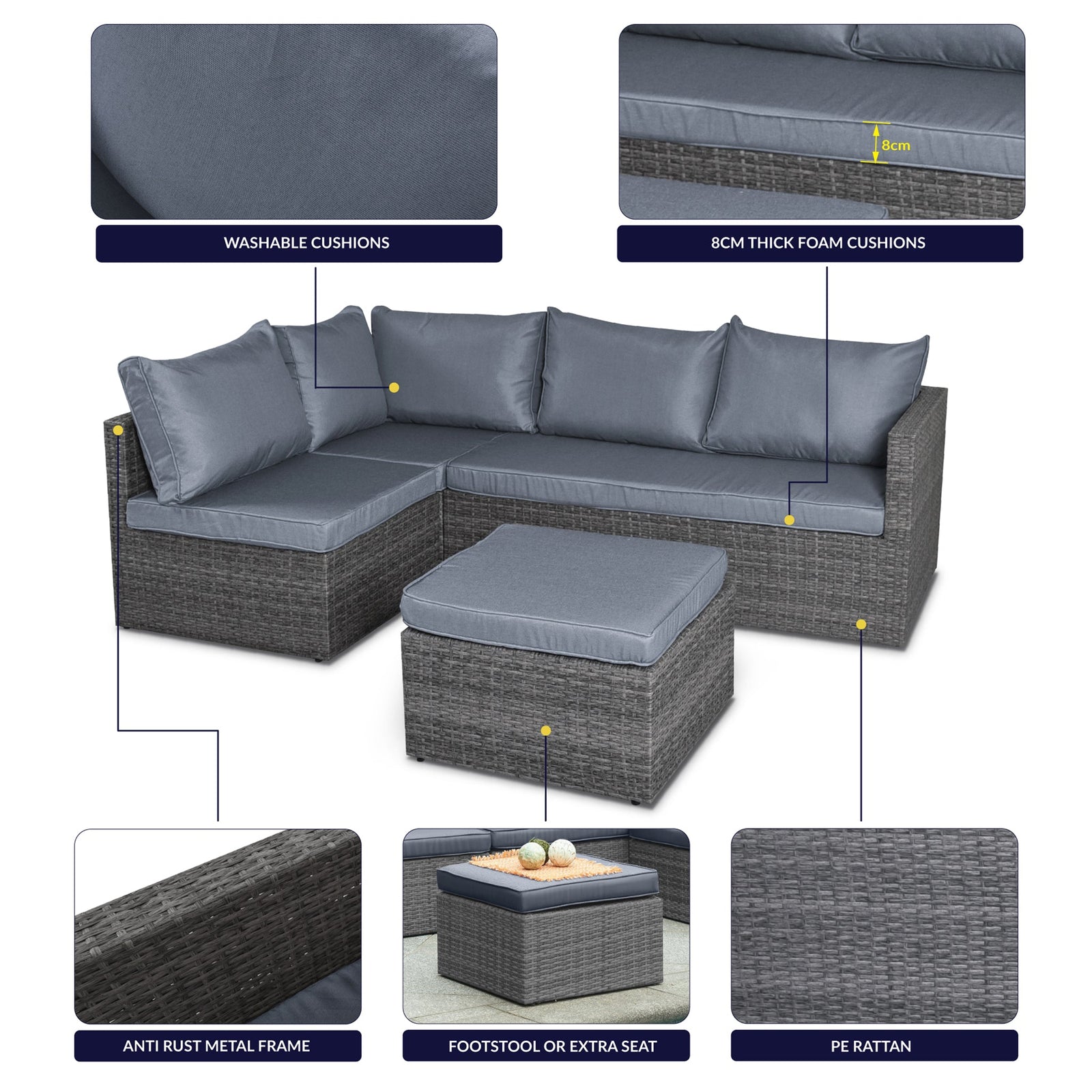 6-seater Rattan Corner Sofa Garden Furniture Set