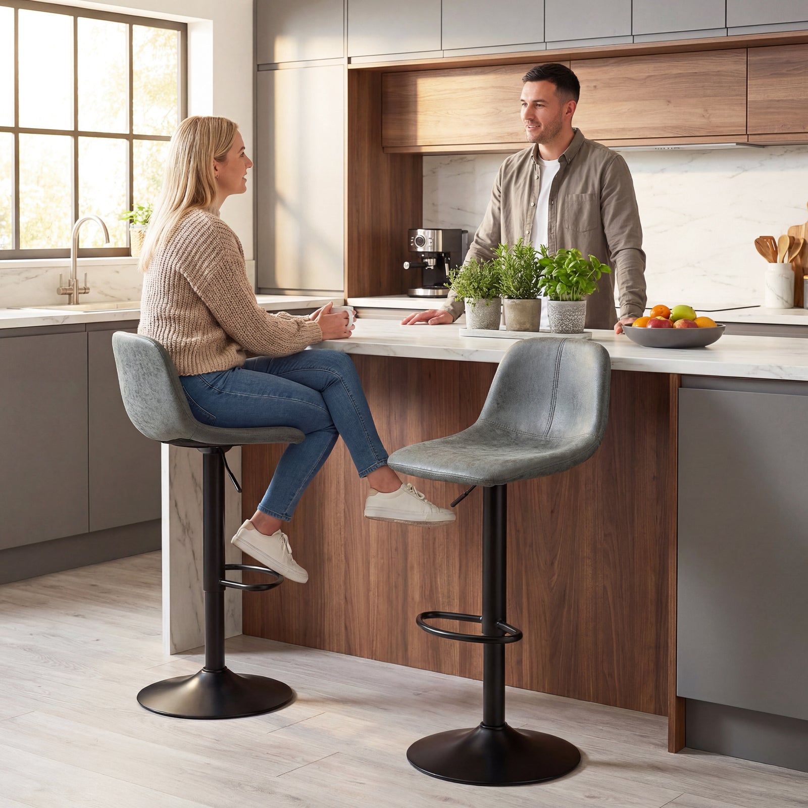 Bar Stools Set Of 2, Modern Swivel Barstools For Dining Room | Green