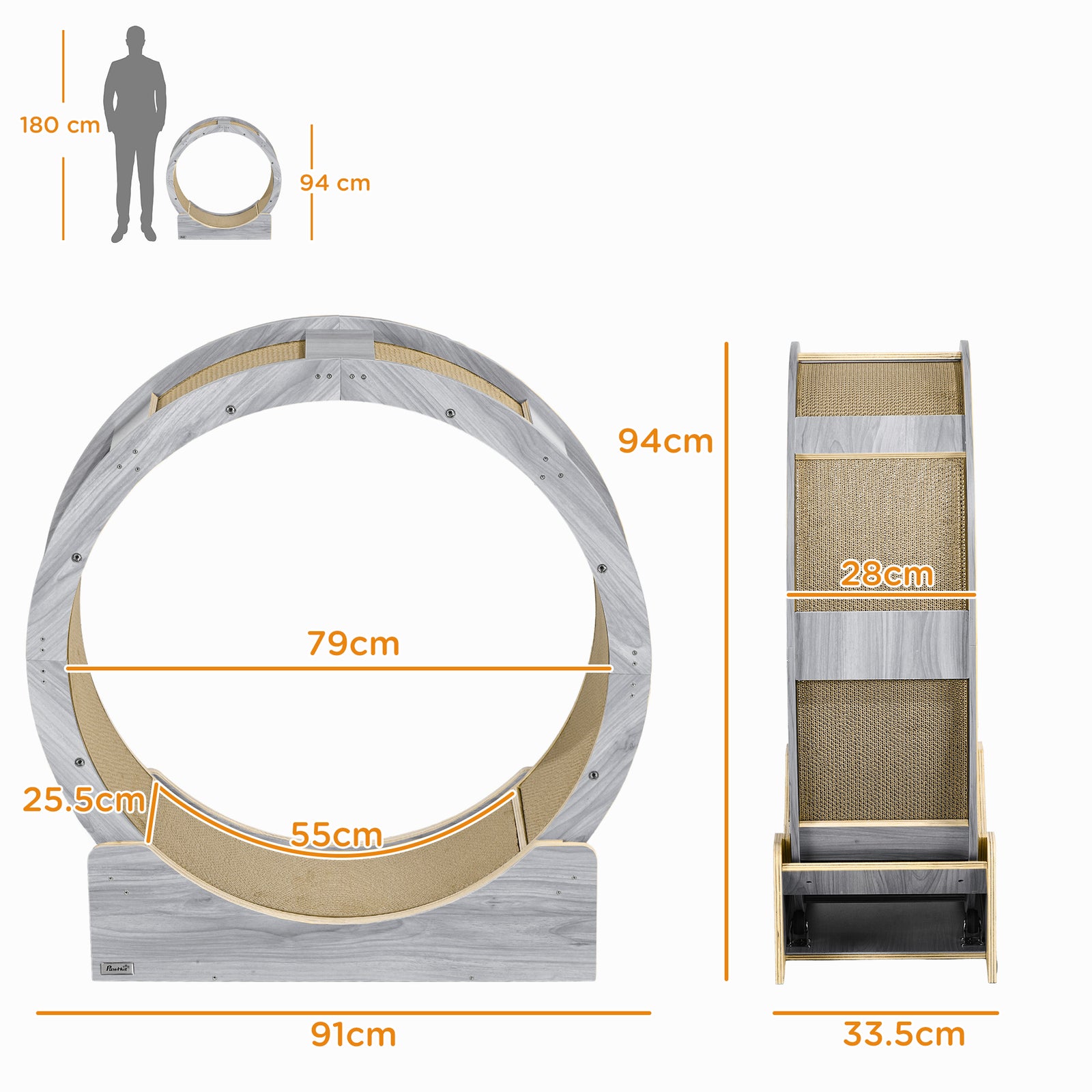 Cat Wheel With Brake, Scratching Pads - Grey | Gray
