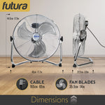 Floor Fan High Velocity Portable Chrome Fan Adjustable 3 Speed Standing Industrial Large Cooling Metal Gym Fan | 16" | Silver