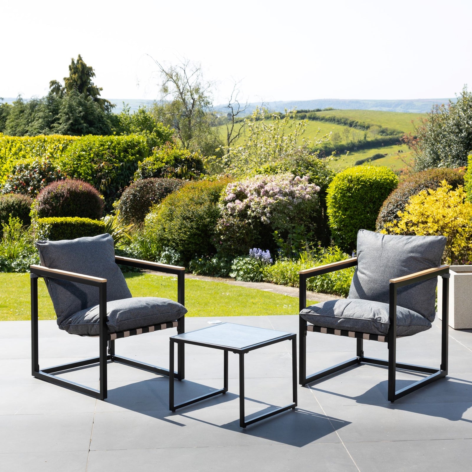 Bosque Black & Grey Garden Lounge Set - 2 X Chairs + Table