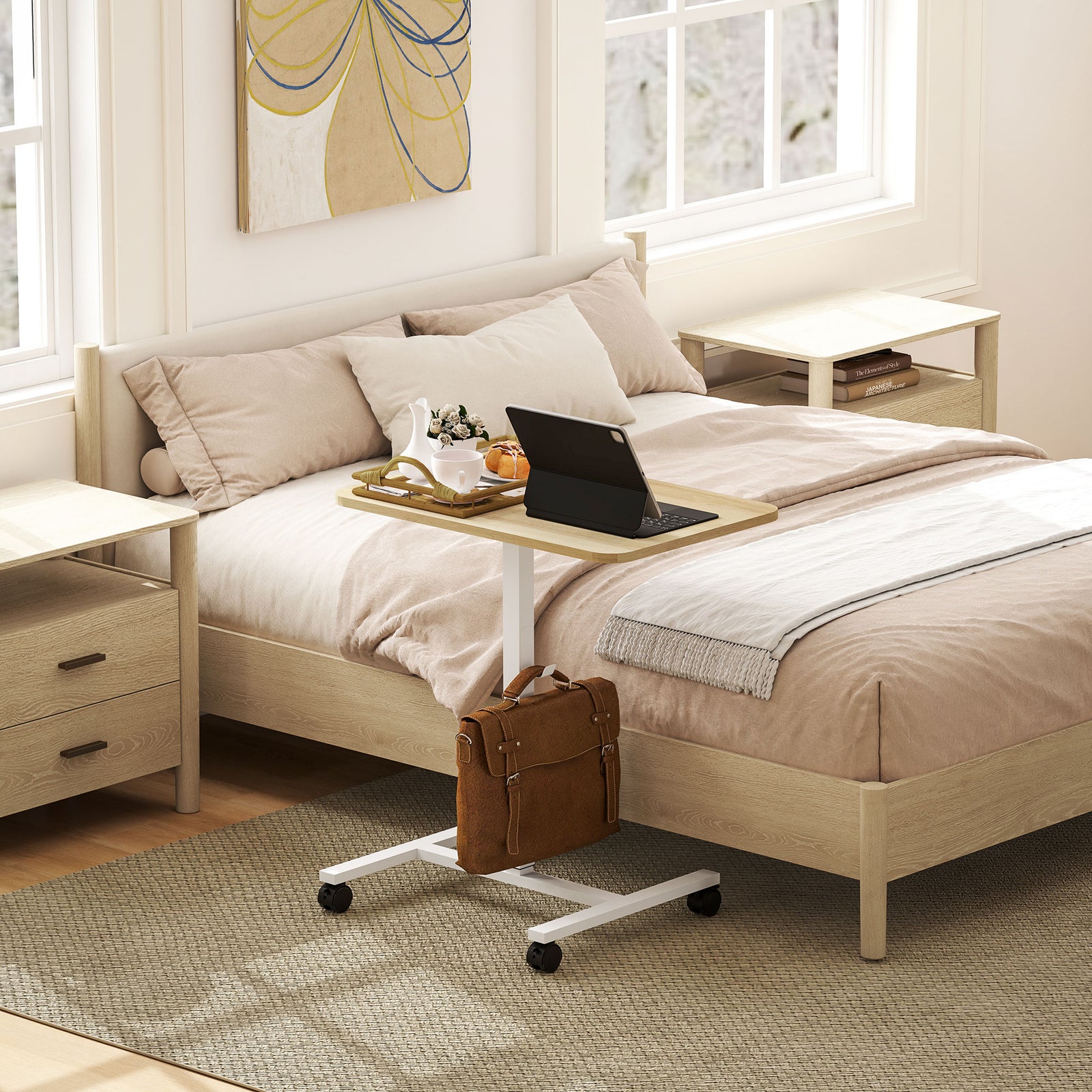 Standing Desk Mobile Overbed Table W/ Wheels For Home Office | Brown