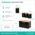 Matt Bread Bin & Canister Set - Black/bamboo