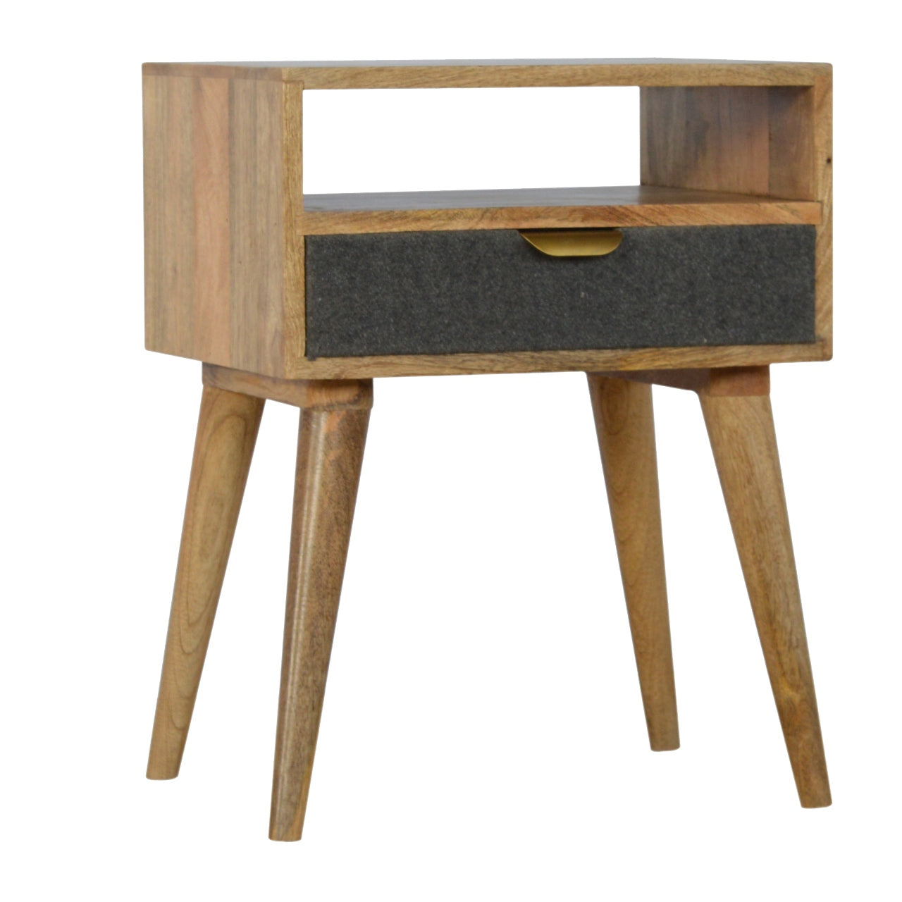 Solid Wood Grey Tweed Bedside With Open Slot