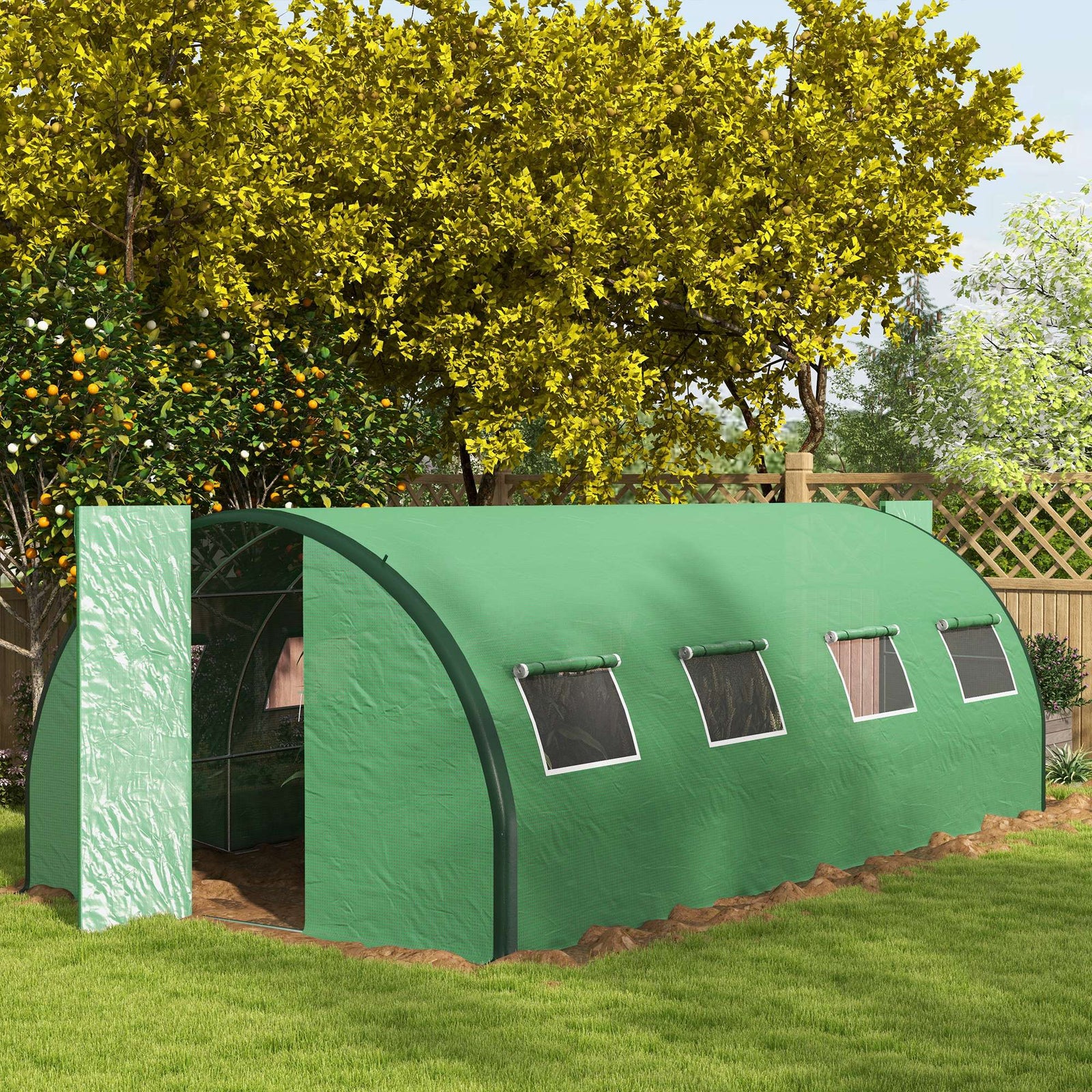 6x3m Polytunnel Greenhouse W/ Doors & Windows - Green