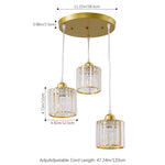 Modern 3-light Pendant Ceiling Light Adjustable Hanging Fixture With Crystal Glass Shades | Gold