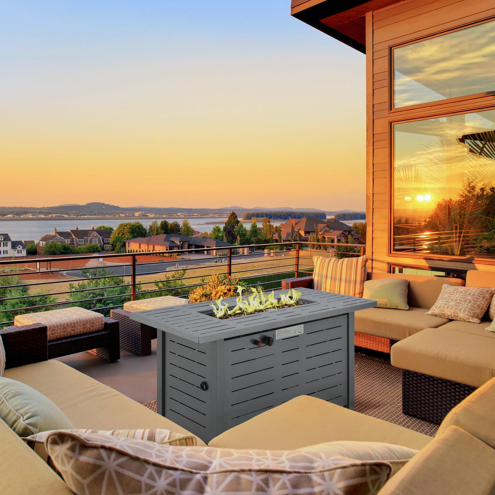 Propane Fire Pit Table 50000 Btu W/ Cover & Lava Rocks