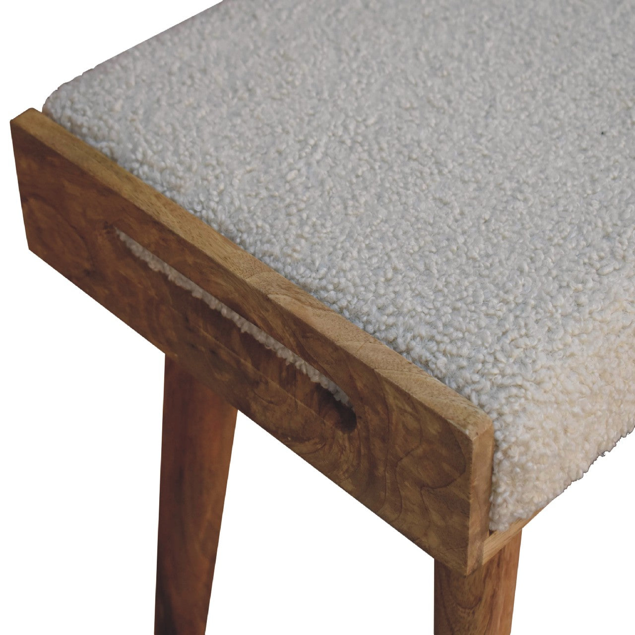 Solid Mango Wood Boucle Cream Tray Style Footstool