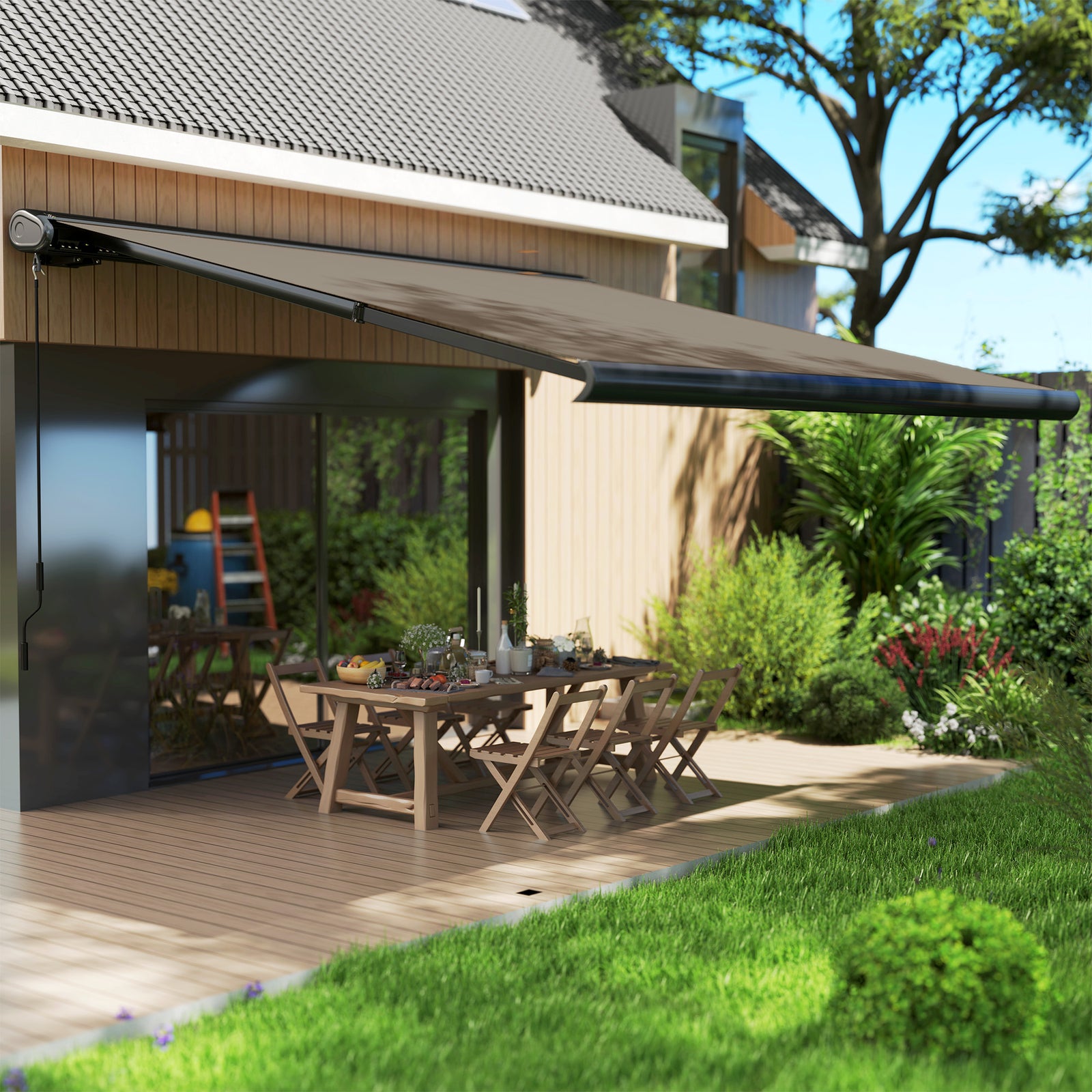 Diy Retractable Canopy With Remote Controller For Patio | Large | Light Grey