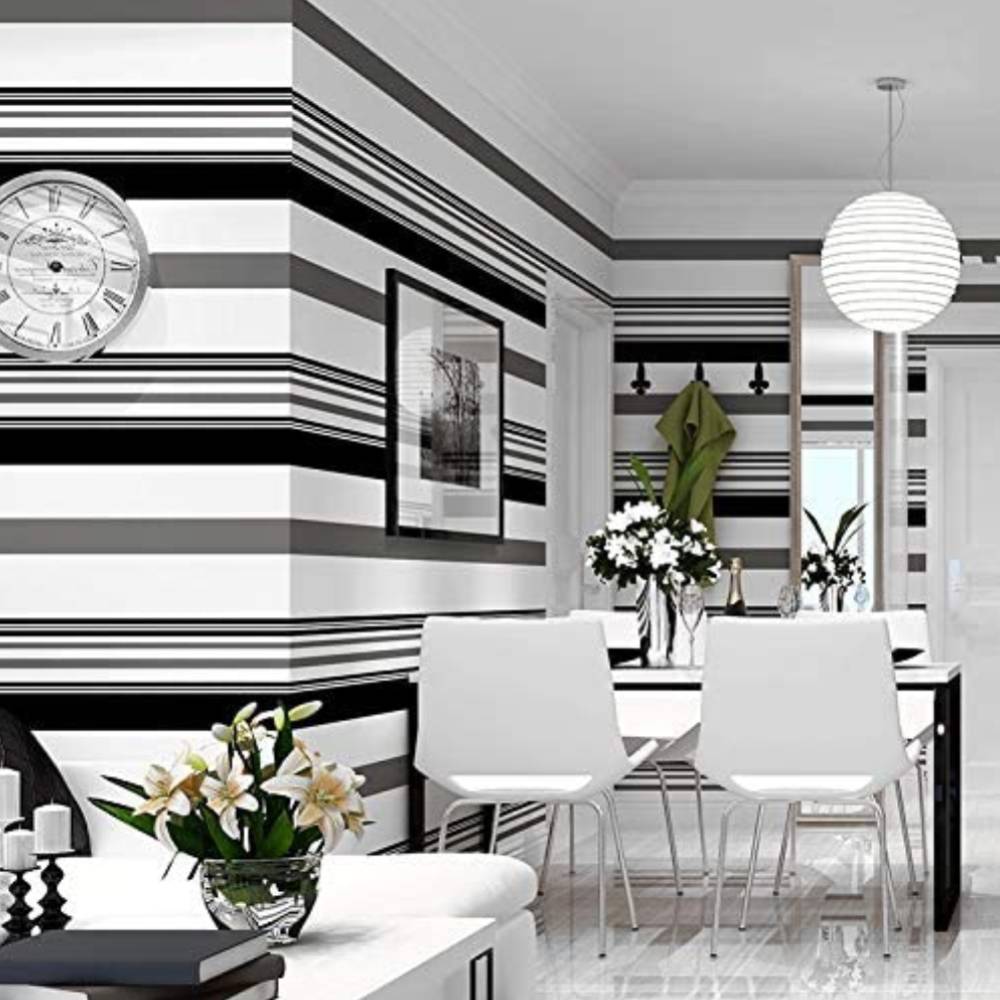 Modern Black White Grey Striped Non-woven Wallpaper